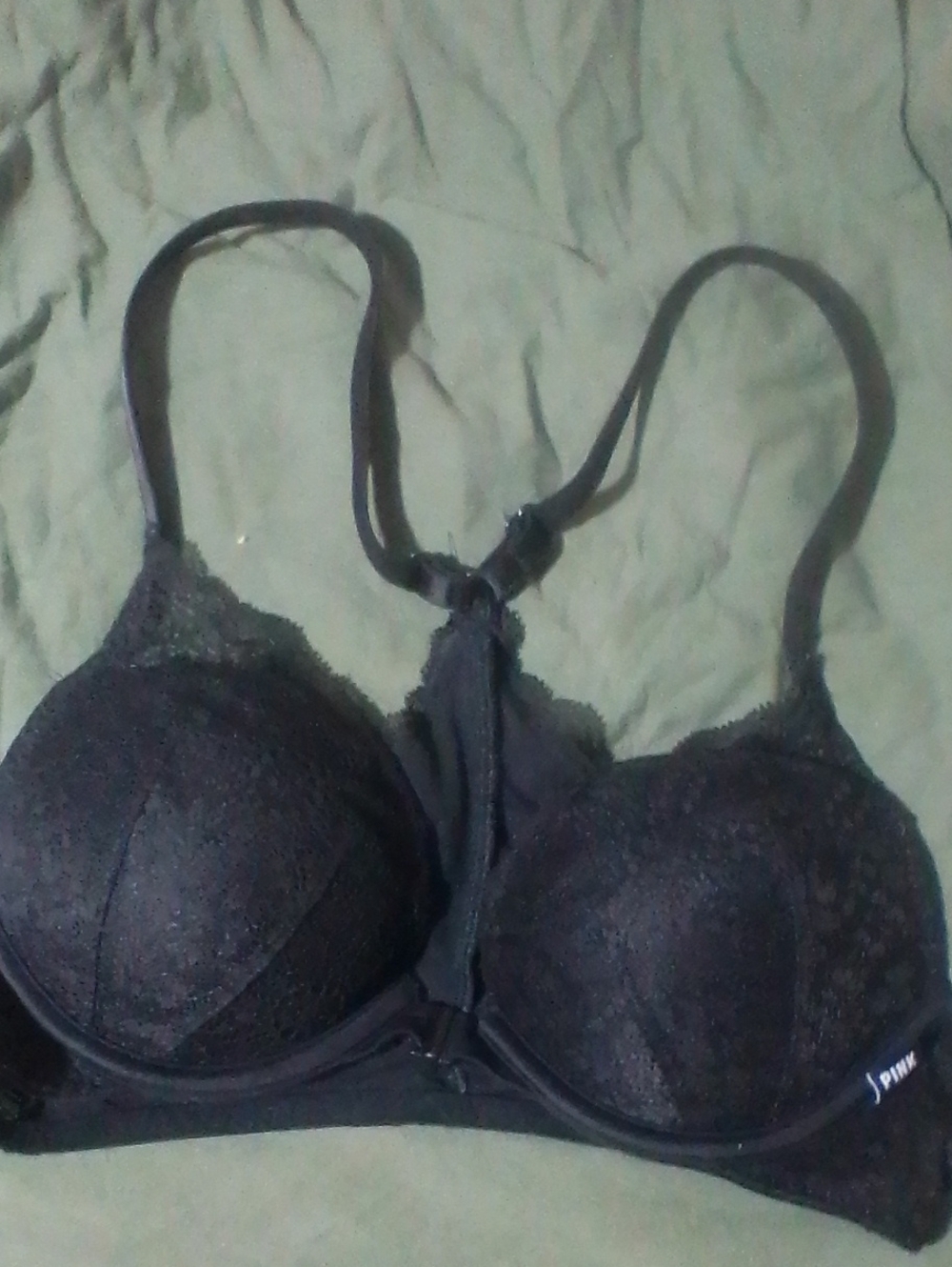 PINK Victoria's Secret Black Lace Racerback Push-Up Bra